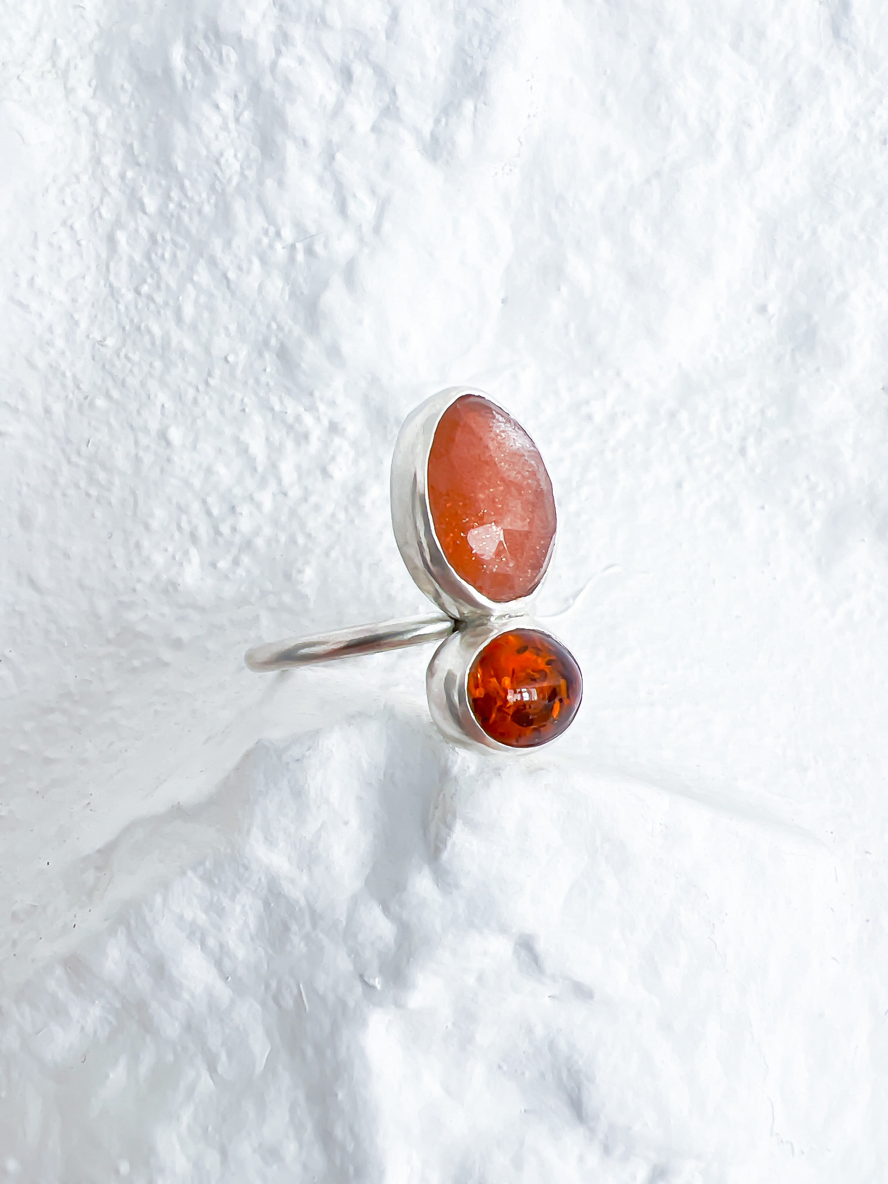 Amber & Sunstone Double Ring - Sterling Silver – Lunar James